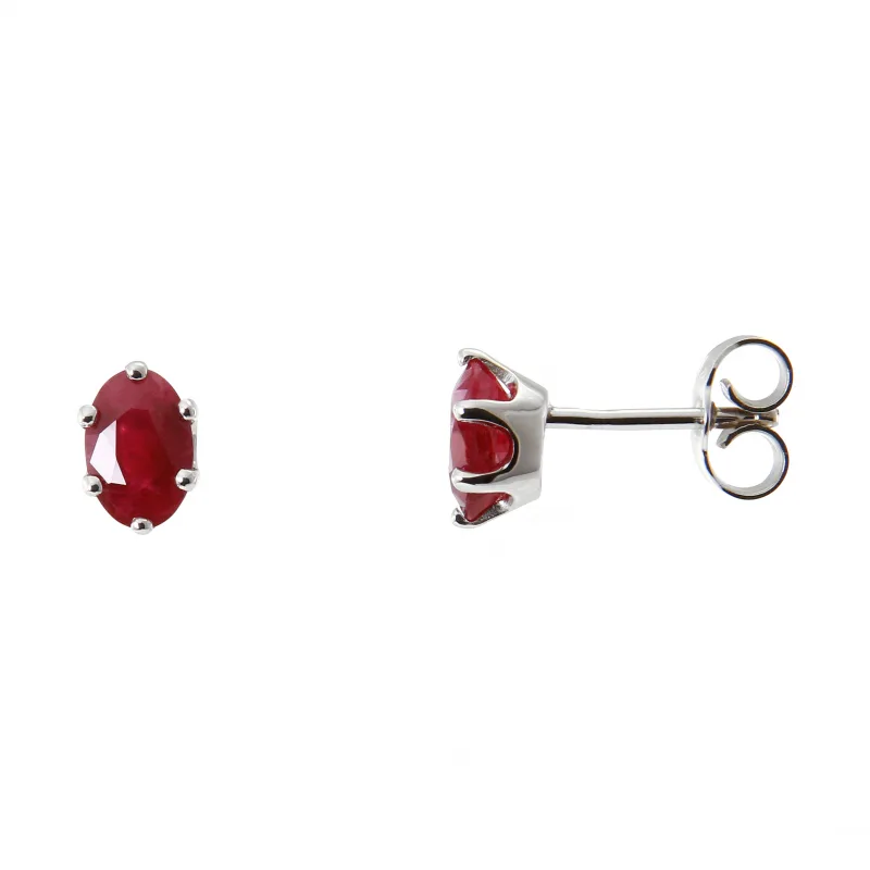 Boucles d oreilles Or Blanc 750 Rubis Ovale 6x4mm